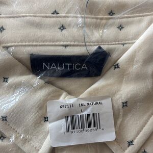 Nautica Cream Button-Up Shirt with Small Navy Star Print
